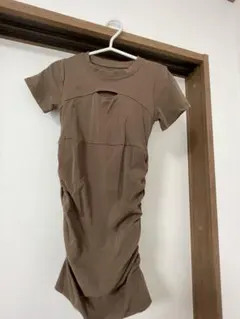 ブラウン 半袖 ミニワンピース