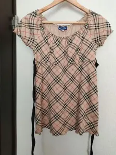 バーバリーブルーレーベル　ノバチェック チュニック ブラウス リボン