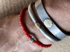 2wayアンティークホワイトハーツビーズブレスレット天然石ターコイズユニセックス