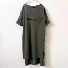イング♡半袖　カットソー（M）カーキ　Ｖネック　トップス　チュニック