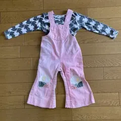 ピンク　刺繍パッチ　オーバーオール 80〜90 これぞ昭和レトロのサムネイル