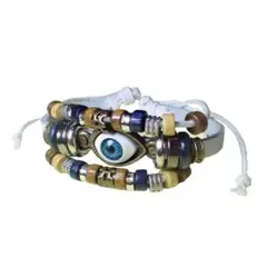 三連　目玉　レザー　ブレスレット　インディアン　白色