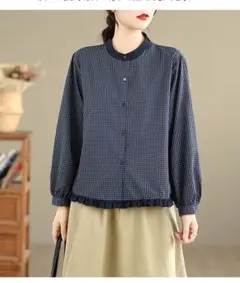 ストライプ おしゃれ 丸襟 切り替 配色 シャツ ブラウス