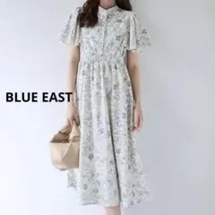 BLUE EAST 花柄 トワルドジュイ 配色 フレアケープスリーブ ワンピース