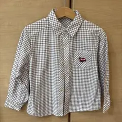 ファミリアチェック柄長袖シャツ（赤い車刺繍）110