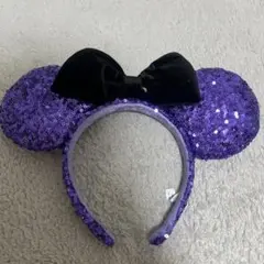 ミッキー型カチューシャ 紫色 スパンコール