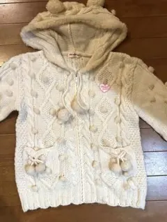 mezzo piano ニットカーディガン　ポンポン付き　フード　キッズLサイズ
