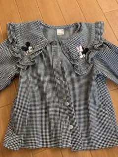 ★petit main プチマインミッキー ミニー ギンガムチェックフリルシャツ