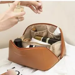 新品　化粧ポーチ　メイクポーチ 　大容量　キャメル　モカブラウン　ポーチ