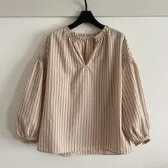 極美品 SHIPS ボリューム袖 ギャザーブラウス ストライプ柄 シップス