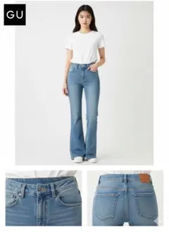 美シルエット フレアデニムパンツ ブルー ハイウエスト