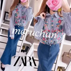 【美品】ZARA ゆったり オーバーサイズシャツ フラワー刺繍