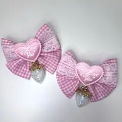 ギンガムチェックのいちごヘアクリップ（ピンク）量産型 地雷