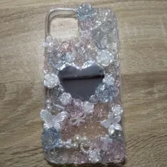 フラワー装飾ハートミラーiPhoneケース
