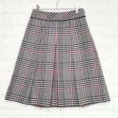 リフレクト スカート 千鳥格子 チェック柄 タックプリーツ ウール P0902