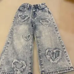 SHEIN ハート型ダメージ ワイドパンツ 4Y