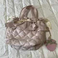ピンク キルティング 巾着袋　ハンドバッグ