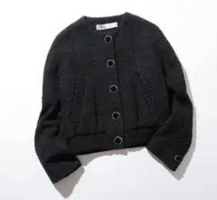 ZARA ツイードブルゾン ブラック 黒 XS