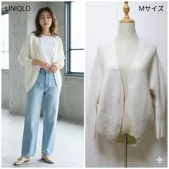 ユニクロ スフレヤーン Vネック ショートカーディガン M オフホワイト 羽織り