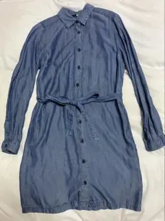 UNIQLO ユニクロ　シャツワンピース　ベルト付き　薄手　デニム色　春秋