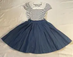 女の子 ワンピース セーラー風 ボーダー デニム 子供用M