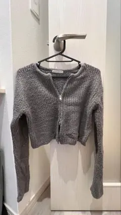 グレー ジッパー クロップドニット ナイスクラップ レディース トップス