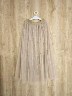 【美品】ベージュチュールロングスカート