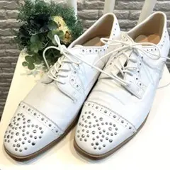 値下げ！レザーシューズ.ホワイト.23㎝.白.革靴.スタッズ.レースアップ.夏