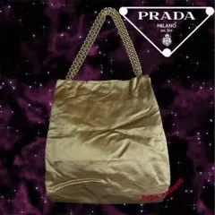 イタリア製PRADAプラダゴールドチェーンサテンジャガードトートショルダーバッグ