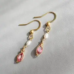 ピンクトパーズ ピアス 14kgfワイヤー サージカルステンレスフック 天然石