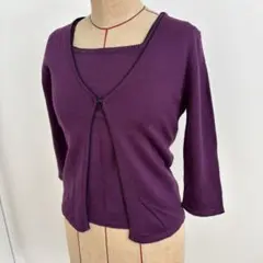 パープル スクエアネック カーディガン＋タンクトップ　セット