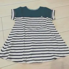 プチバトー　ボーダー　グリーン　チュニック　ワンピース　5ans 110