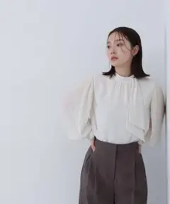 NATURAL BEAUTY BASIC ボウタイ楊柳ブラウス