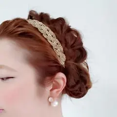 [送料込み]ビーズカチューム（クリアゴールド）wide