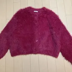 GU フェザーヤーン クロップドカーディガン ショート丈 ピンク Sサイズ