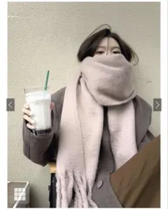 起毛フェイクウールフリンジボリュームマフラー　fo1250 ラベンダーグレー