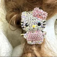 最後★⭐︎ヘアゴム622キラキラ大粒ラインストーン大きめ猫キャラビジューヘアゴム桃