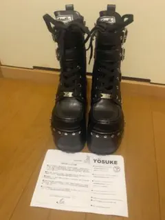 YOSUKE ブラック プラットフォームブーツ