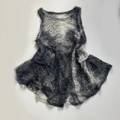 平成ギャル ノースリーブ グラデーショントップス 透かし編み M-L メッシュ