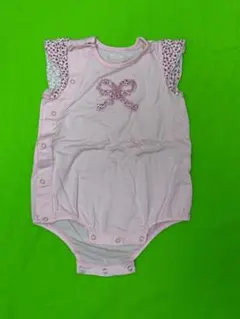 リボン刺繍付きピンクロンパース