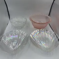 ガラス製ボウル シェル大皿 4点セットオーロラ 貝殻型 サラダボウル 食器セット