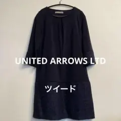 UNITED ARROWS LTD ネイビー 長袖 ひざ丈ワンピース