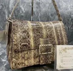 未使用 蛇革 エキゾチックレザー ダイヤモンドパイソン ショルダーバッグ 保証書