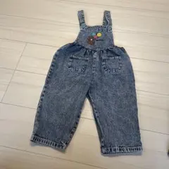 クマ刺繍デニムオーバーオール 90