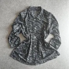 80s vintage 総柄 デザインシャツ レトロボタン 黒 グレー L相当