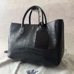 美品　A.D.M.J.　トートバッグ　クロコ型押し　ゴールド金具　黒　保存袋