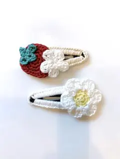 いちご&フラワーヘアピンセット♪パッチンピン、ヘアアクセサリー、ベビー、キッズ