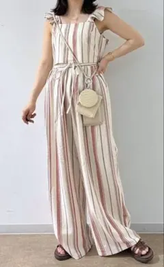 G9383*コエル☆オールインワン☆サロペット☆ベージュ☆リネン混☆38 