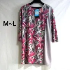 新品 花柄 チュニック M～L カットソー トップス 薄手 七分袖のサムネイル