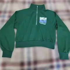 ハーフジップ クロップド トレーナー ショート丈 ダークグリーン